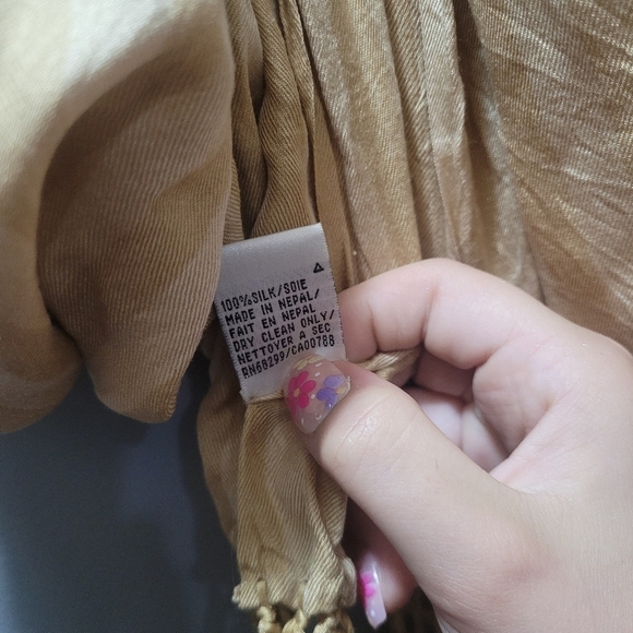 Portolano Tan Colored 100% Silk Scarf - Picture 4 of 5